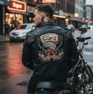 Veste en cuir véritable pour homme, style moto, décontractée, grande taille, noire, imperméable, respirante, épaisse, à col rabattu, en cuir de vache - Product Image 4