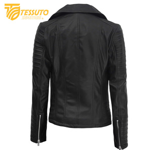 Chaqueta de motorista de cuero auténtico para mujer, piel de vaca anilina, cremallera, Flashback, forro de poliéster acolchado rojo, bolsillos, cuello levantado de invierno - Product Image 6