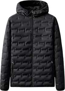 Doudoune avec logo personnalisé pour hommes, manteau d'hiver, veste matelassée en polyester, bulle d'impression noire, veste matelassée - Product Image 4