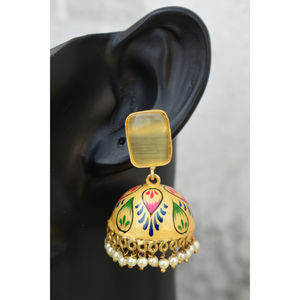 Boucles d'oreilles jhumki en perles de pierre de laiton pour filles et femmes - Product Image 2