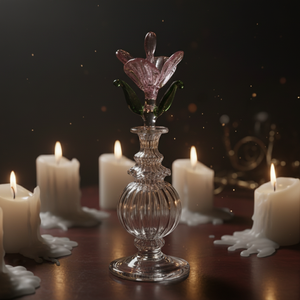 LW80 Glass Perfume Bottle, Miniature Blossom Vial, High-Clarity Ribbed Body with Hand-Fused 3D Floral <b>Stopper</b> for Pure Oud - Product Image 2