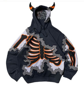 Nueva moda de peso pesado para hombre, sudaderas con capucha, parche de algodón, Sudadera con capucha bordada desgastada para hombres - Product Image 1