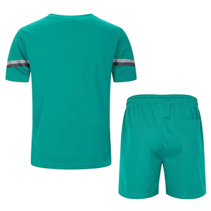 Conjunto corto de punto informal de algodón Unisex, traje doble deportivo de verano para hombre, camiseta de manga corta con cintura elástica de cintura alta, pantalones cortos - Product Image 4