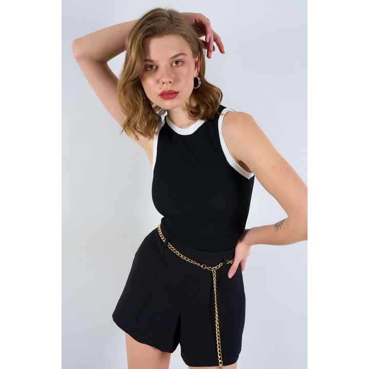 Women's Black Contrast Detailed Ribbed Athlete