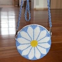 Tas Penyimpanan Manik-Manik Buatan Tangan Desain Bunga Daisy Karya Manik-Manik Warna-Warni Aksesori Fashion Unik Buatan Tangan 100% Katun Amerika
