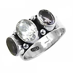 Bague tendance pour femme en argent 925 avec pierres précieuses, bijou classique/religieux, plaqué or, forme géométrique, chiffre incrusté en laiton - Product Image 2