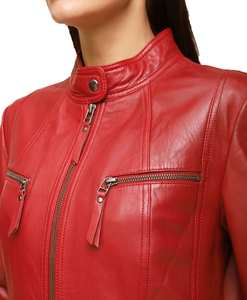 Femmes col montant veste en cuir véritable grande taille hiver Style toile tissu nouvelle fermeture éclair Design en gros - Product Image 6