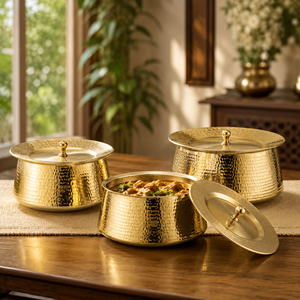 Nordic Hammered Brass <b>Biryani</b> Handi Round Shape <b>Biryani</b> Cookware <b>Pot</b> For Kitchen Stovetop Cooking <b>Biryani</b> <b>Pot</b> - Product Image 6
