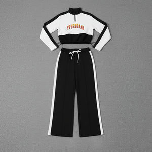 Conjunto de Sudadera con Capucha Corta y Pantalones Deportivos Holgados de Algodón 100% de Alta Calidad MOVATEXTILE para Mujer, con Logotipo Personalizado, 2 Colores, Conjunto de 2 Piezas para Mujer - Product Image 1