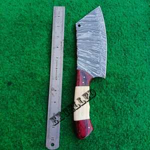 Couteau de chef en acier Damas fait main personnalisé avec manche en bois Pakka et os couperet à viande de cuisine de style serbe - Product Image 5