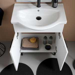 Ravenna 65cm White Export <b>Floor</b>-<b>Standing</b> Bathroom Cabinet with <b>Mirror</b> and Lamp Matt Black Details Bathroom Sets - Product Image 4
