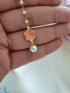 Designer <b>Orange</b> Stone Meenakari Pearl Beaded Maang Tikka Traditionally Handmade Jewelry and Manufactured in India For Women - Product Image 2