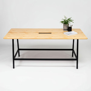 Minimalist 240x100x105cm Standing Conference <b>Table</b> with A-<b>Shaped</b> Iron Legs Rubber Wood HBMN037 for Office Furniture - Product Image 1