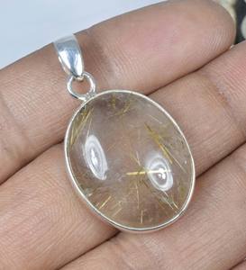 Pendentif fin en argent sterling massif 925 avec breloque de réglage de lunette élégante en rutile doré - Product Image 2