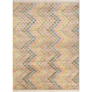 Erbe AKWL-1289 Ivory Hand Knotted <b>Wool</b> Rug Geometric Rectangle Pattern for Home Living Room or Hallway Decor 9x12" Size - Product Image 1