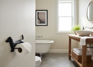 Porte-papier toilette minimaliste moderne en aluminium moulé argenté, pour un seul rouleau, montage mural, étanche, durable, personnalisable - Product Image 4