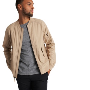 Blouson aviateur à manches longues avec logo de broderie personnalisé OEM pour hommes fermeture à glissière beige avec poches pour les mains pour la saison de printemps - Product Image 2