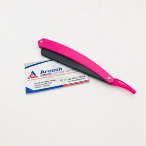 มีดโกนหนวดตรงสำหรับตัดผมมืออาชีพสีดำสีชมพูพร้อมโลโก้ที่กำหนดเองอย่างยั่งยืนด้ามจับพลาสติกสแตนเลสสำหรับใช้บนใบหน้า - Product Image 6