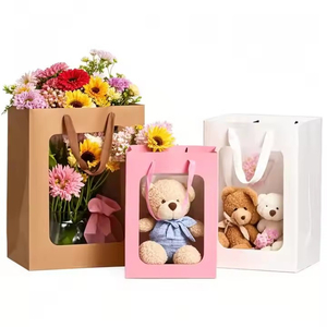 ถุงของขวัญกระดาษคราฟท์ที่กำหนดเองพร้อมหน้าต่างใสถุงช้อปปิ้งที่จับสำหรับงานปาร์ตี้ของที่ระลึกอุปกรณ์งานเทศกาล - Product Image 2