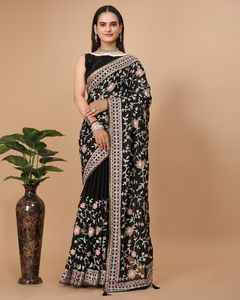 Saree en soie de Georgette de travail de broderie lourde de concepteur pour le festival de fête des femmes par FABZONE de haute qualité - Product Image 2