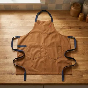 Delantal Simple Gris sin Mangas con Tres Bolsillos, de Lona, Lavable a Máquina, para Cocinar y Uso Diario - Product Image 2