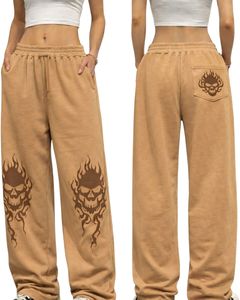 Pantalons de survêtement à jambes larges personnalisés avec imprimé flamme de chameau et crâne, style gothique surdimensionné, streetwear, molleton, pantalon de jogging, OEM ODM personnalisé - Product Image 6