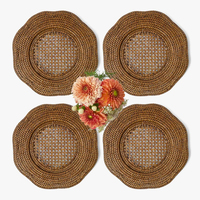 Chargeur en osier fait main de plaque décorative de rotin brun bleu pour la table à manger côtière et Boho