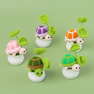 Handmade Crocheted <b>Wool</b> Turtle Doll Potted Plant Cute Ocean Cartoon Animal Desktop Ornaments Finished Textile Fabric <b>Crafts</b> - Product Image 1