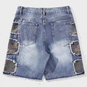 Shorts en jean pour homme de qualité supérieure, streetwear 2026, personnalisés, délavés, effet camouflage, patchwork, fermeture éclair, service OEM - Product Image 6