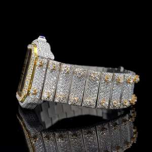 Reloj de pulsera clásico de lujo para hombre, Diamante completo, número romano, esfera de cara, bisel de acento dorado, reloj de cuarzo, estilo helado limitado - Product Image 2