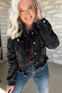 แจ็กเก็ตยีนส์ลำลองสำหรับผู้หญิง, แจ็กเก็ตยีนส์มีกระดุมมีกระดุมสำหรับฤดูใบไม้ร่วง - Product Image 6