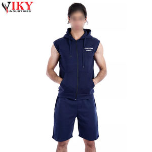 Conjunto de sudaderas con capucha y pantalones cortos para mujer, conjunto informal de 2 piezas con logotipo personalizado, sudaderas con capucha sin mangas y pantalones cortos, ropa deportiva para gimnasio - Product Image 5