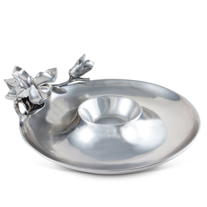 Bol à chips et trempette en aluminium finition argent, forme arrondie, plateau en métal, plateau à chips et trempette en métal, plateau à salade, dessert, fruits, nourriture - Product Image 6