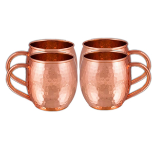 Solid 16 Ounce Handmade Hammered <b>Copper</b> <b>Cup</b> Modern C-Shaped Handle Set of 4-for Moscow Mules Bowls - Product Image 1