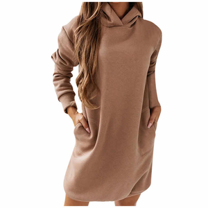 Vente en gros de pulls à capuche d'hiver pour femmes avec poches longues sweat à capuche décontracté long sweat à capuche ample solide grande taille pullover à capuche - Product Image 1
