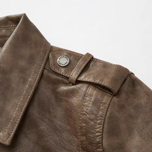 Chaqueta de Cuero para Hombre, Otoño Invierno, Motocicletas, Abrigos de Cuero Genuino, Moda Masculina, Cuello Camisero, Estilo Motero Vintage Informal - Product Image 2