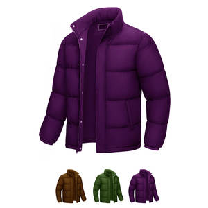 Manteau d'hiver pour hommes résistant à l'eau coupe-vent veste isolée fermeture à glissière conception chaude bouffante motif solide technique de teinture unie - Product Image 1