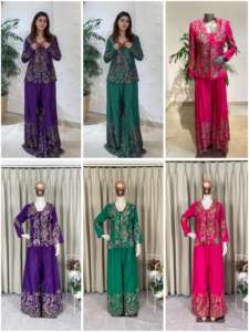 Conjunto de Palazzo de Diseñador de Alta Calidad para Fiestas y Bodas, Palazzo de Chinnon con Bordado de Lentejuelas y Koti - Product Image 6