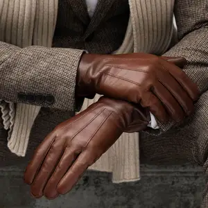 New design Custom warm Mens black Sheepskin windproof driving mens leather gloves