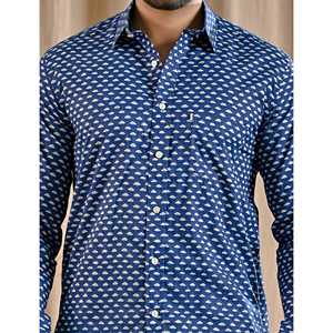 Chemise décontractée bleue 100% coton imprimée à manches longues, tissu popeline respirant, motif floral et à pois, taille 6XL, offre ODM - Product Image 2