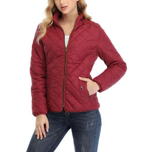 OEM Women's Quilted <b>Jacket</b> Lightweight Stand Collar Zipper Padded Sportswear Windbreaker <b>Jacket</b> <b>Red</b> Coat Outdoor <b>Jackets</b> - Product Image 2