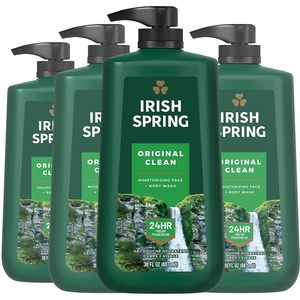 Compre el Gel de Ducha Corporal Irish Spring Original Clean Refreshing para Hombre, el Más Vendido, con Vitamina E y Aceite de Oliva, Tamaño de Viaje (Paquete de 4) - Product Image 1