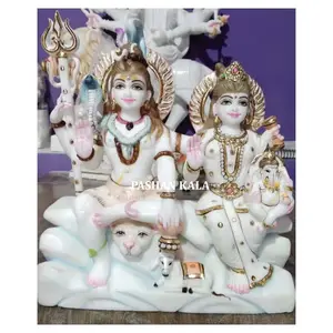 Marbre blanc Belle Shiv Parvati Sculpture Meilleure vente Marbre Shiv Parvati Statue Position assise Statue de haute qualité