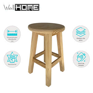 Sgabello Rotondo in Legno Massello Well Home Colore Naturale 29x29x50cm Pouf Elegante e Resistente - Product Image 2