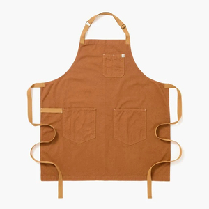 Bib <b>Apron</b> Canvas Woven Heavy Duty Reusable Simple Style with 3 Pockets Machine Washable for Cooking Daily Use - Product Image 1