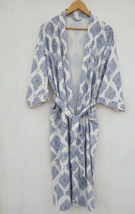 Robe de chambre longue en kimono tissée de luxe pour femmes, imprimée, maxi kaftan, tissu en coton indien pur - Product Image 6