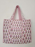 Sac fourre-tout matelassé élégant et écologique de haute qualité à imprimé floral, grande taille, pour femme, fermeture ouverte, idéal pour le quotidien, les courses et les voyages - Fabriqué en coton biologique
