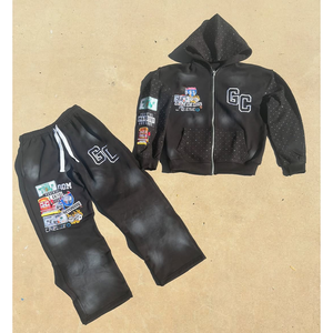 Chándal de Invierno Unisex de Alta Calidad con Estampado Digital, Logotipo, Pedrería, Lavado Ácido, Diseño de Parches Deslavados al Sol, Talla Grande - Product Image 1