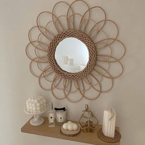 Handcrafted Bamboo <b>Wall</b> Mirror with <b>Flower</b> Petal Frame, Eco-Friendly Decorative Mirrorl, Natural Bamboo Home <b>Decor</b> - Product Image 3