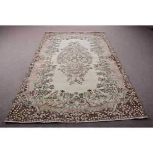 Vintage Large Rug, 5,5x8,7 ft Turkish Rug, <b>Brown</b> <b>Wool</b> Rug - Product Image 1